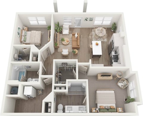 Floor plan for 2 beds, 2 baths, 1076 sqft